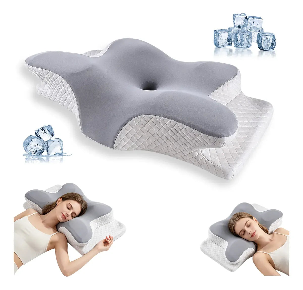 Almohada CervicalGel 360 ❄️ — Tecnología Fría + Soporte Ortopédico Toda la Noche + Par De Tapones De Silicona Para Dormir (Gratis)