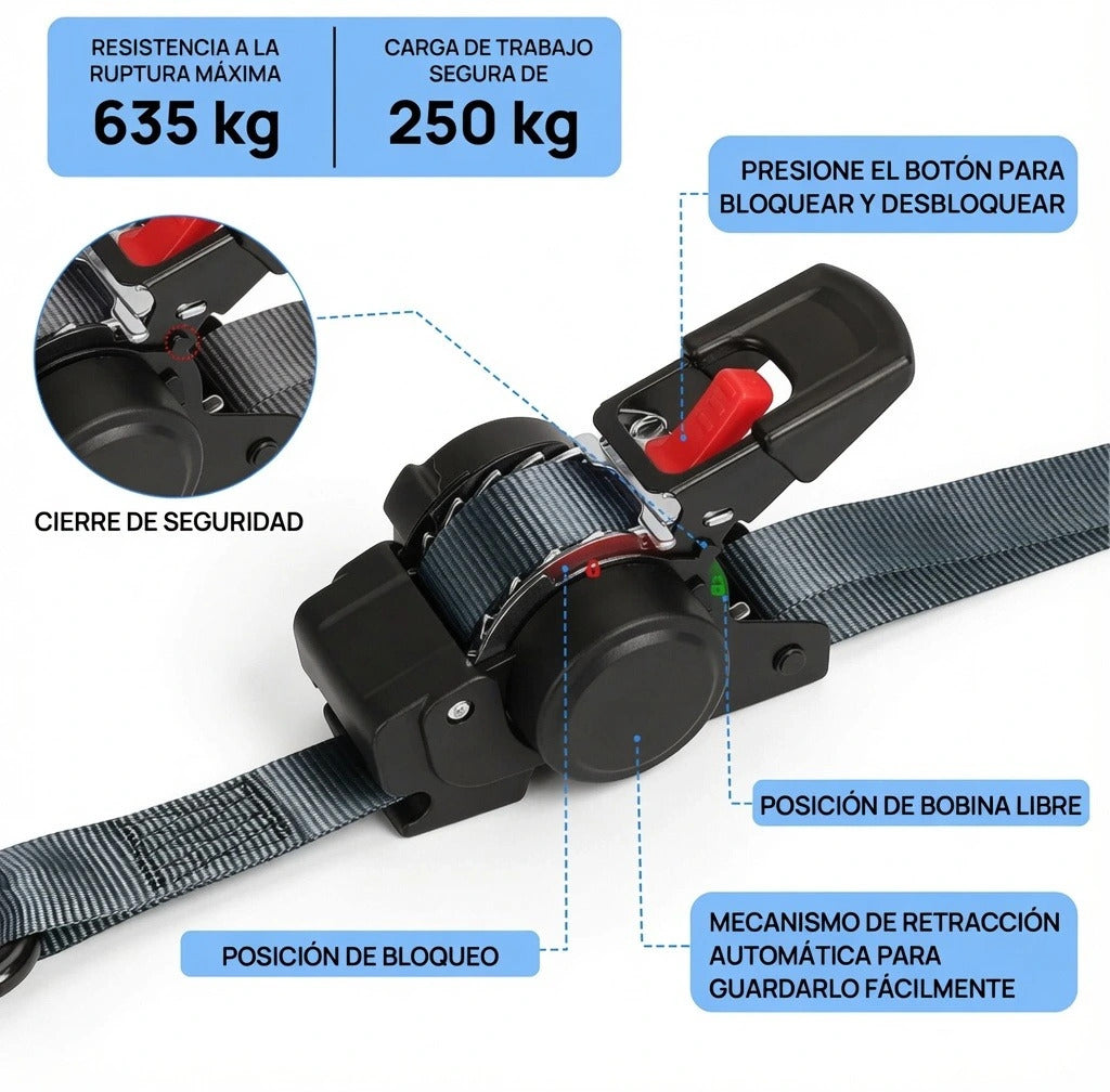 EslingaPro 635 🔧 — Eslinga Retráctil con Trinquete Automático