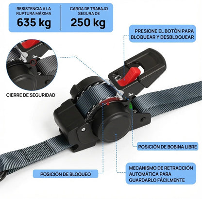 EslingaPro 635 🔧 — Eslinga Retráctil con Trinquete Automático