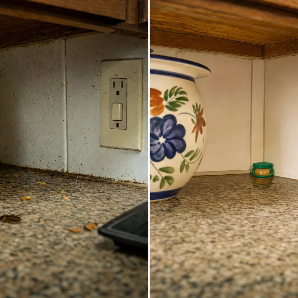 Antes y despues del repelente de cucarachas
