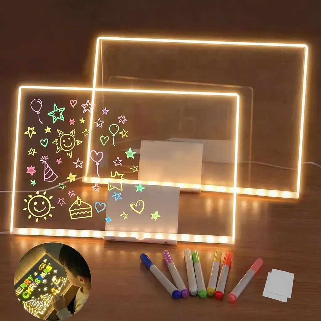 Kit Dibuja y Brilla: 2 pizarras mágicas LED con plumones fluorescentes