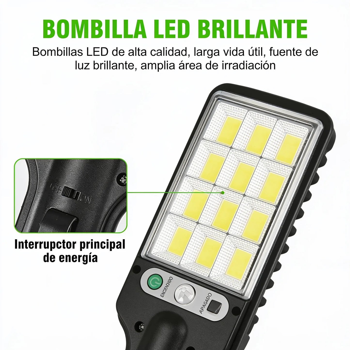 Lámpara Solar 2x1 - detalle bombillas LED de alta calidad