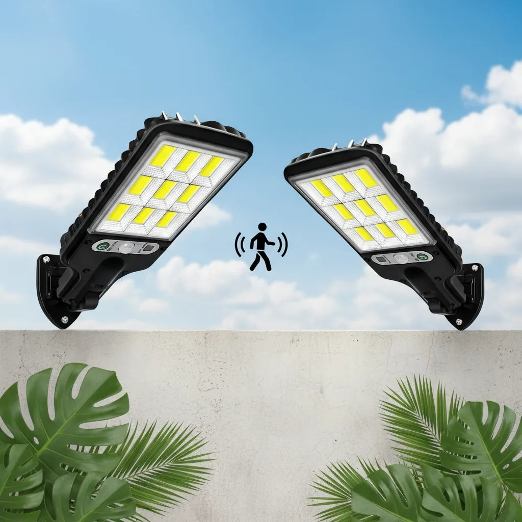 Lámpara Solar 2x1 - dos lámparas con sensor de movimiento montadas en pared
