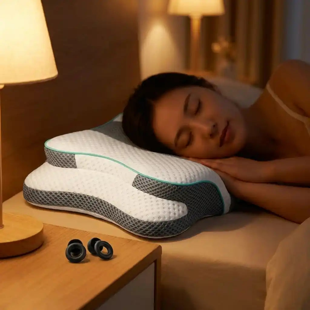Almohada CervicalGel 360 ❄️ — Tecnología Fría + Soporte Ortopédico Toda la Noche + Par De Tapones De Silicona Para Dormir (Gratis)